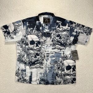Rebel Vengeance Skull Shirt Men's XXL Graphic Button Up Streetwear Grunge Edgy